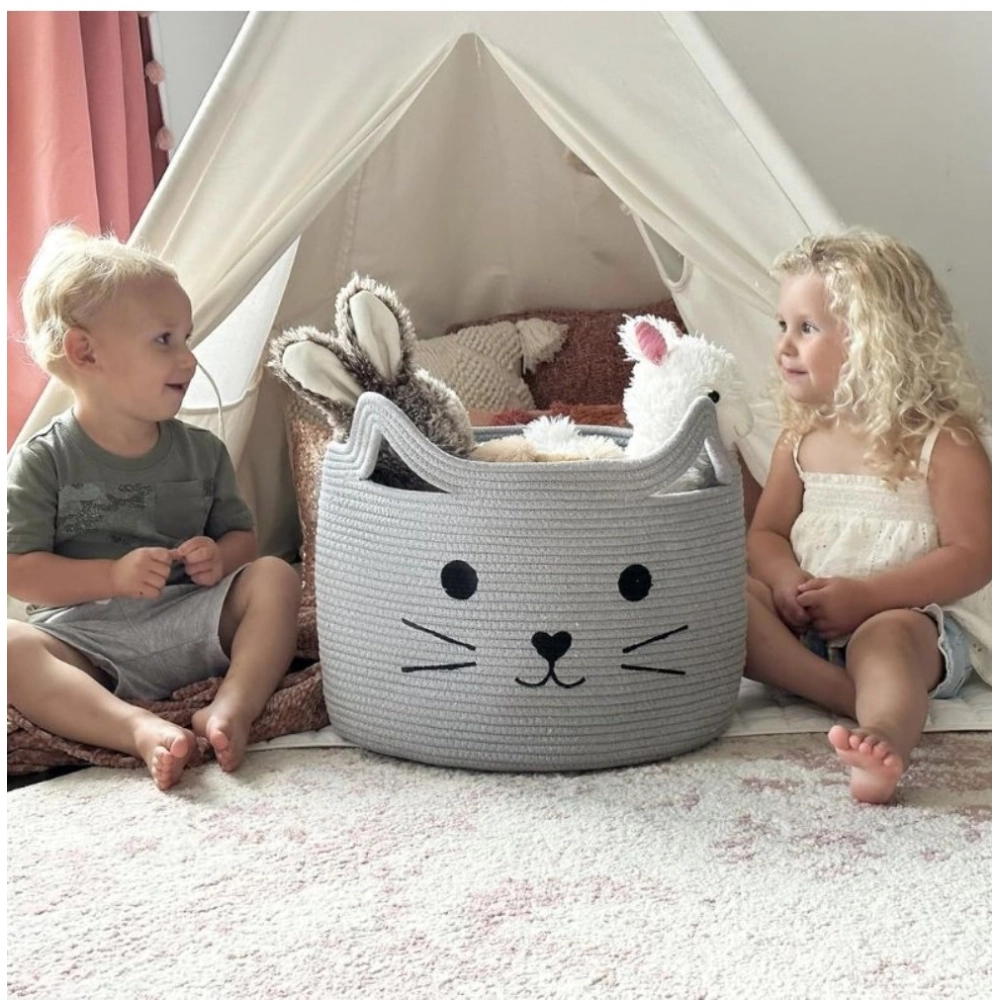 Cotton Large Storage Cat Basket 15x11 Inch Pack of 1 (Grey) - Image 4