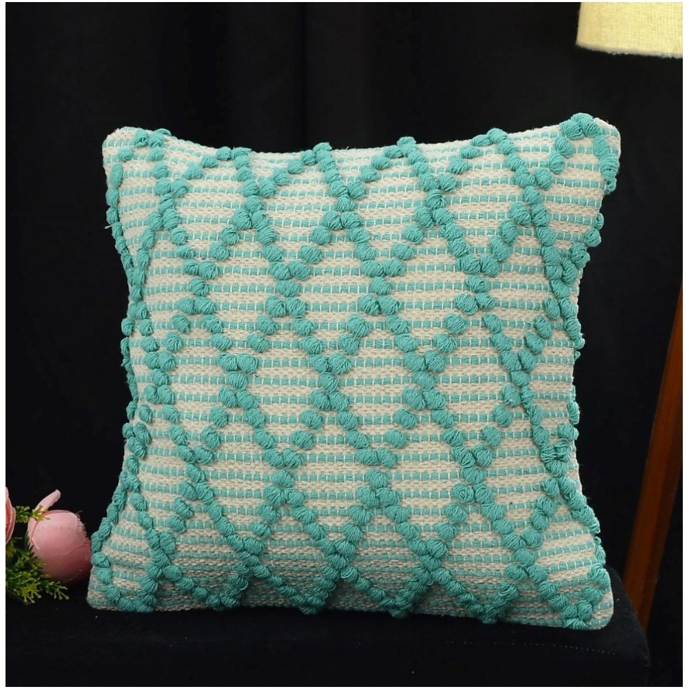 Cotton Handcrafted Pit Loom Cushion Cover 16x16 Inch Pack of 2 (Sea Green) - Image 4