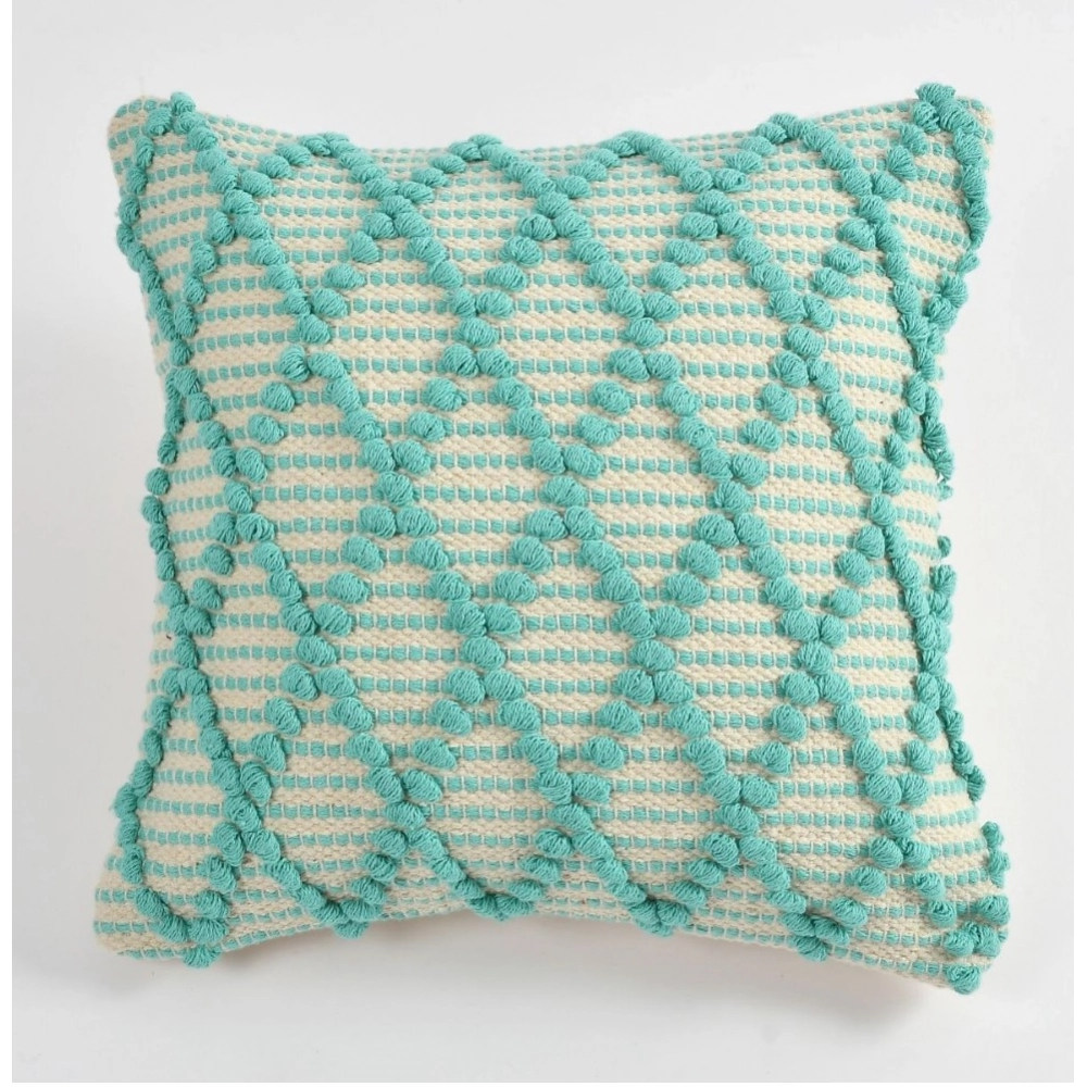 Cotton Handcrafted Pit Loom Cushion Cover 16x16 Inch Pack of 2 (Sea Green) - Image 3