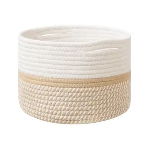 Cotton Storage Rope Woven Baskets 9x7 Inch Pack of 1 (Beige)