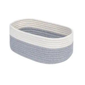 Cotton Oval Storage Rope Woven Baskets Pack of 1 (White Grey)