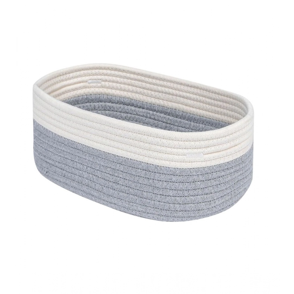 Cotton Oval Storage Rope Woven Baskets Pack of 1 (White Grey)