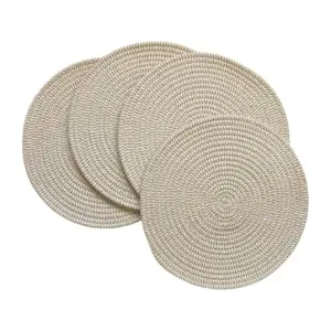 Cotton Dining Table Round Placemat Mats Set of 4 (Beige White)