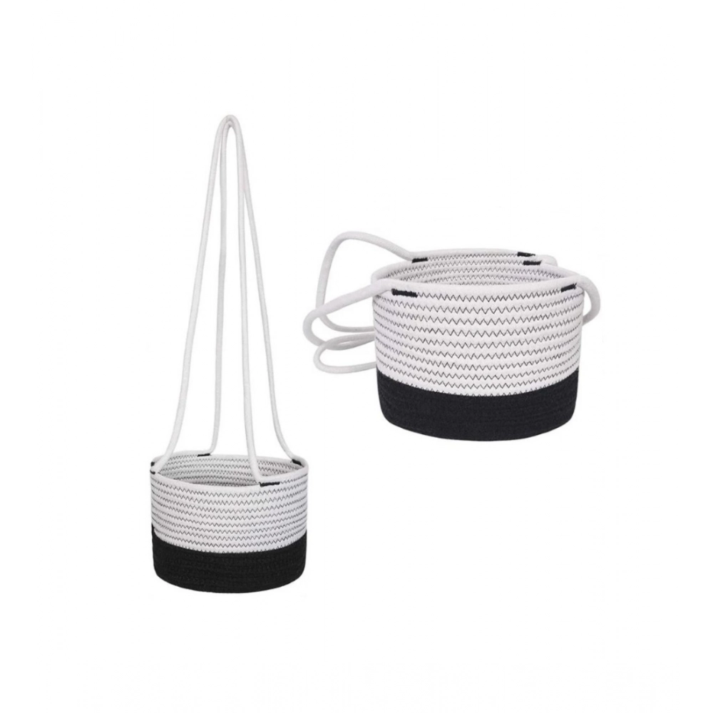 Cotton Hanging Planter Flower Basket Pack of 1 (Black & White) - Image 3