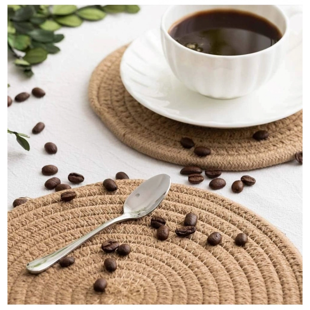 Cotton Dining Table Round Placemat Mats Set of 4 (Beige) - Image 2