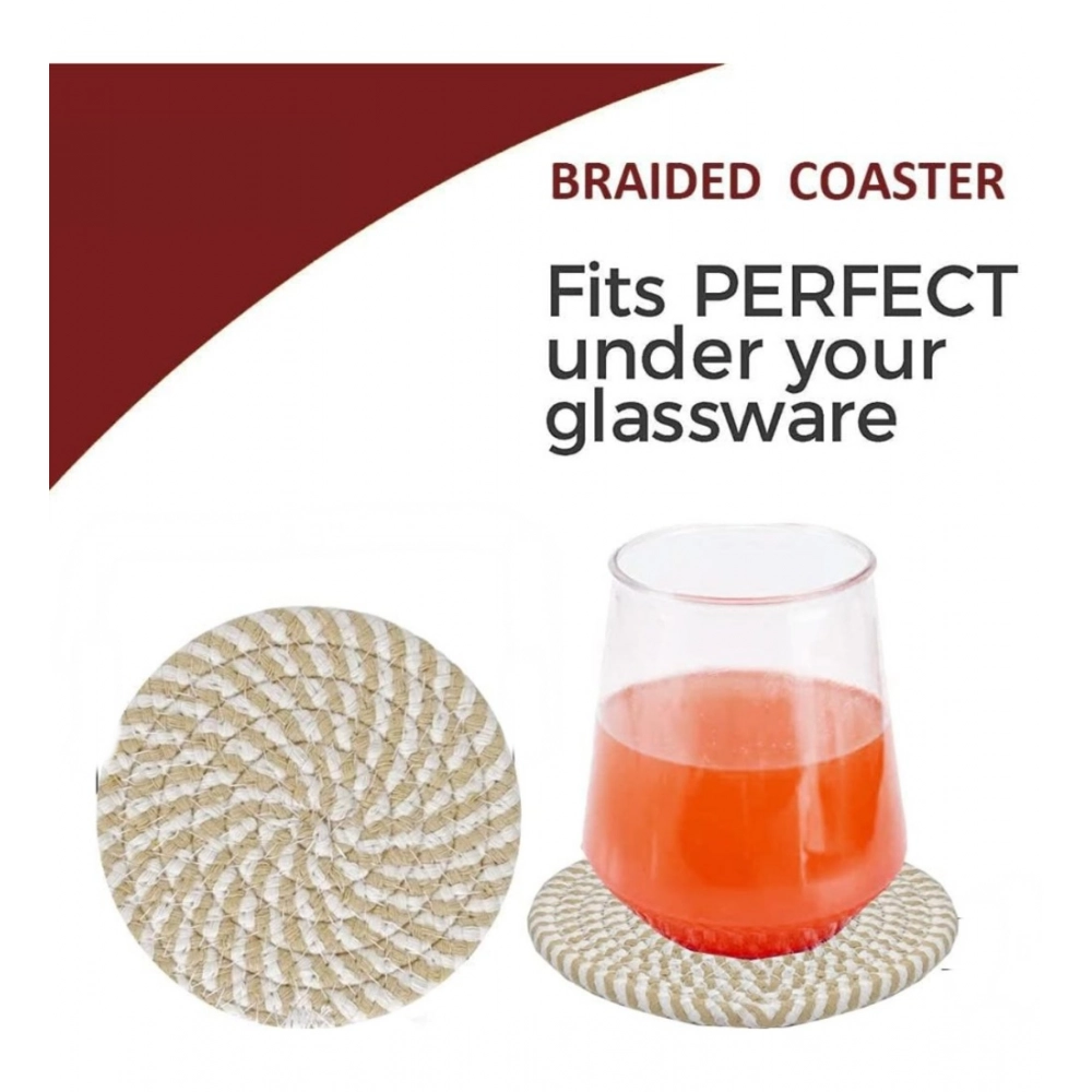 Cotton Rope Drink Coasters 6 Pcs Set (Beige White) - Image 4