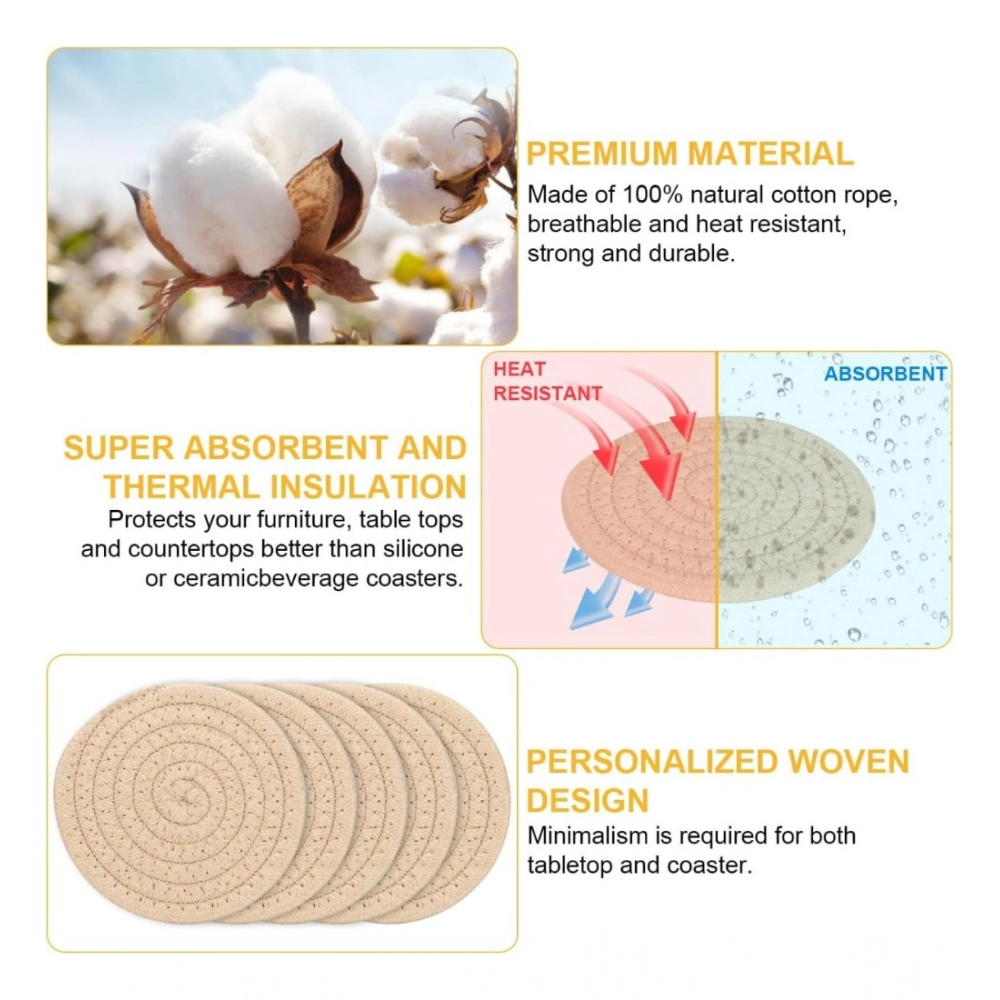 Cotton Rope Drink Coasters 6 Pcs Set (Cream) - Image 2