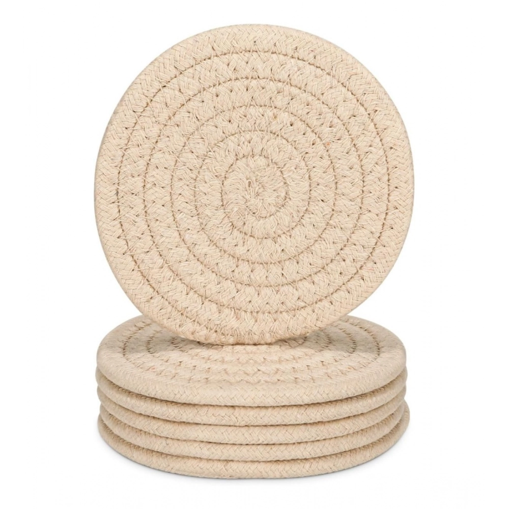 Cotton Rope Drink Coasters 6 Pcs Set (Cream)