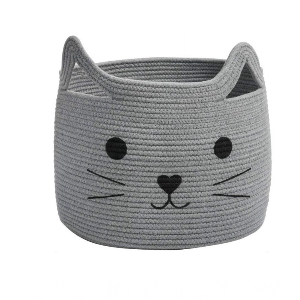 Cotton Large Storage Cat Basket 15x11 Inch Pack of 1 (Grey) - Image 2