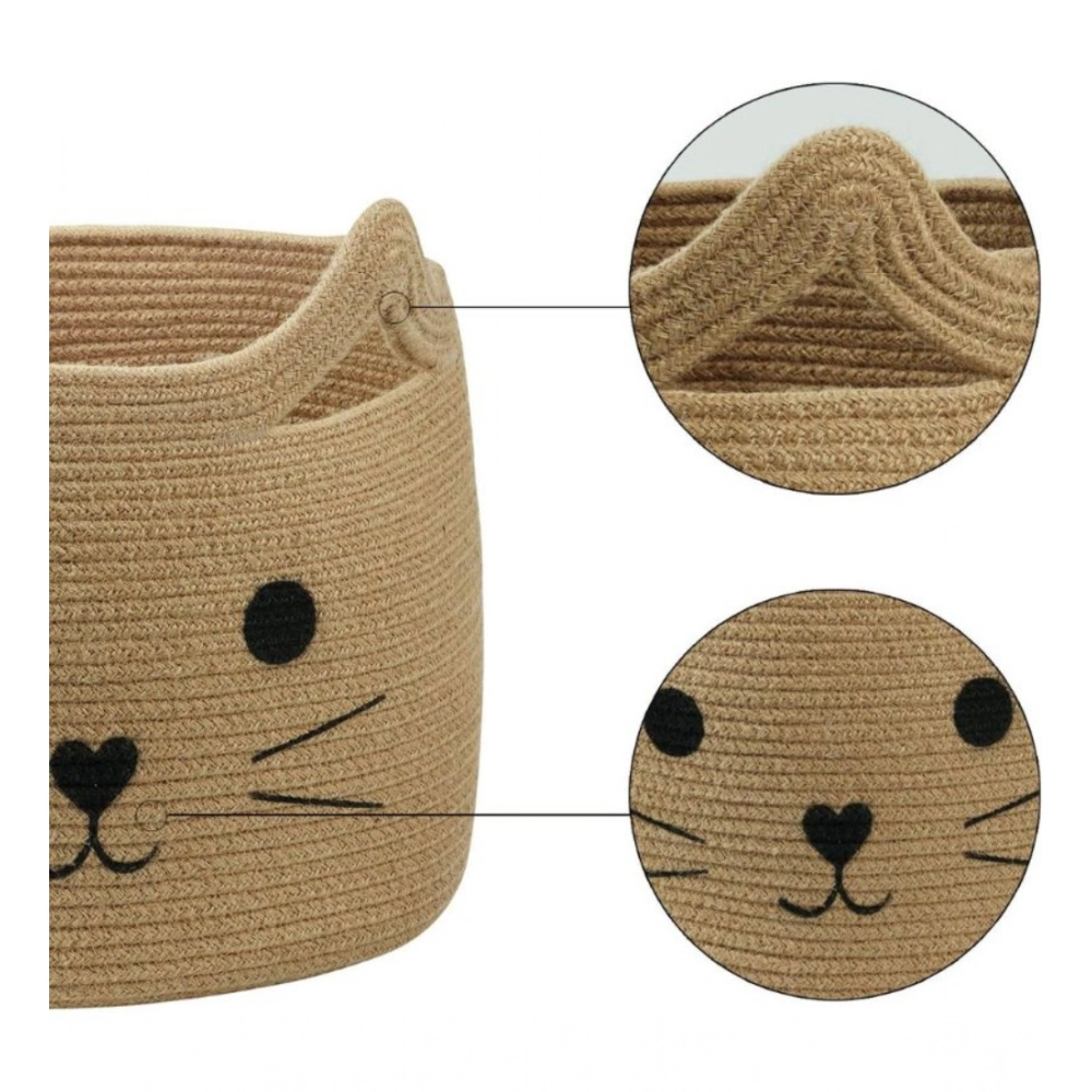 Cotton Large Storage Cat Basket 15x11 Inch Pack of 1 (Beige) - Image 3