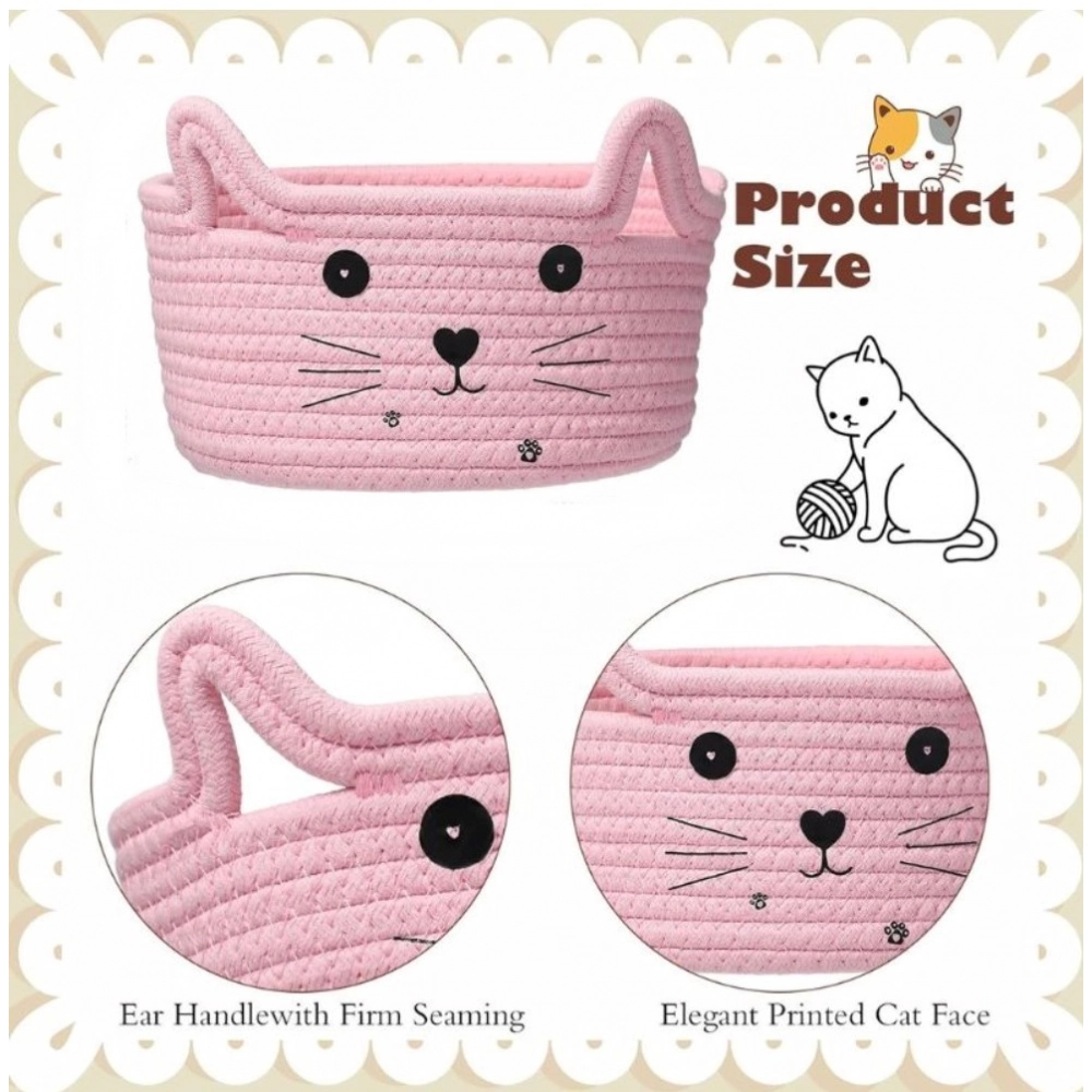Cotton Small Cat With Face Basket Pack of 1 (Pink) - Image 4