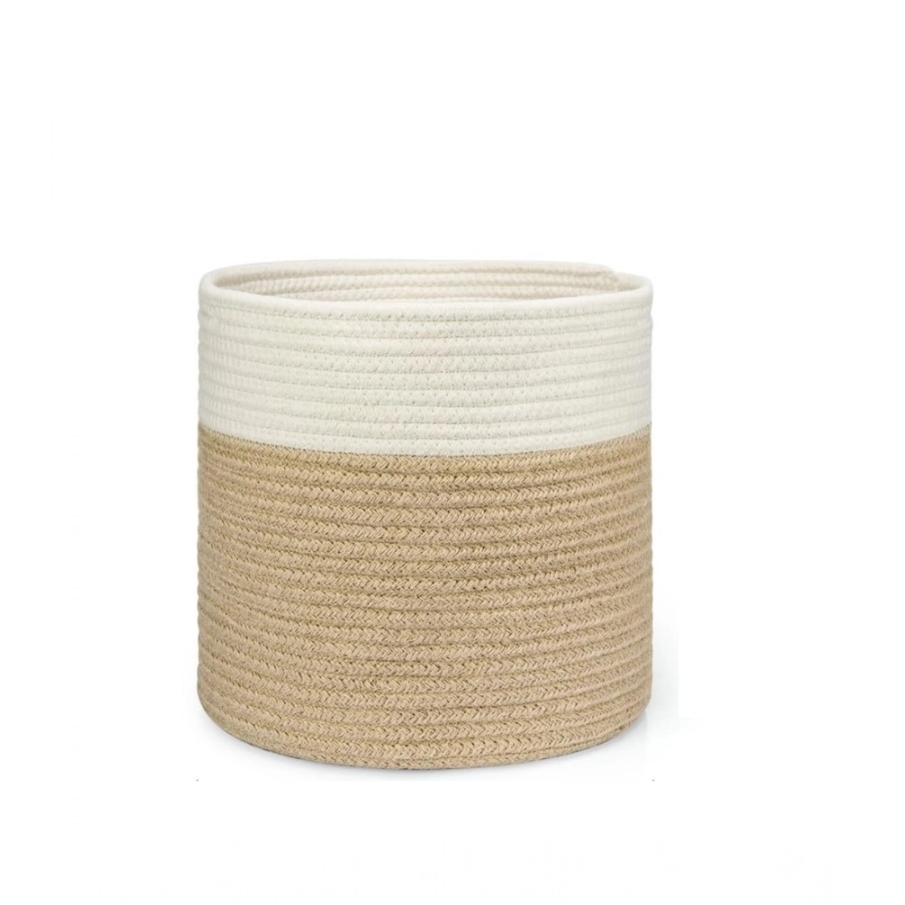 Cotton Large Woven Storage Basket 11x11 Inch Pack of 1 (Beige White) - Image 3