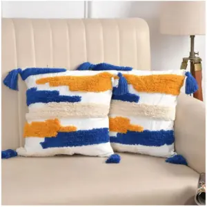 Cotton Tufted Cushion Pillow Cover 16x16 Inch Pack of 2 (CutSatal)