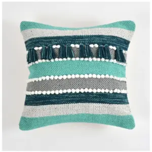 Cotton Handcrafted Pit Loom Cushion Cover 16x16 Inch Pack of 2 (Green)
