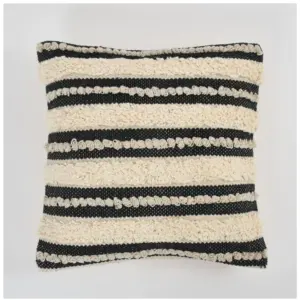 Cotton Striped Handcrafted Pit Loom Cushion Cover 16x16 Inch Pack of 2 (Black Cream)