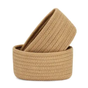 Cotton Storage Rope Woven Baskets Pack of 2 (Beige)