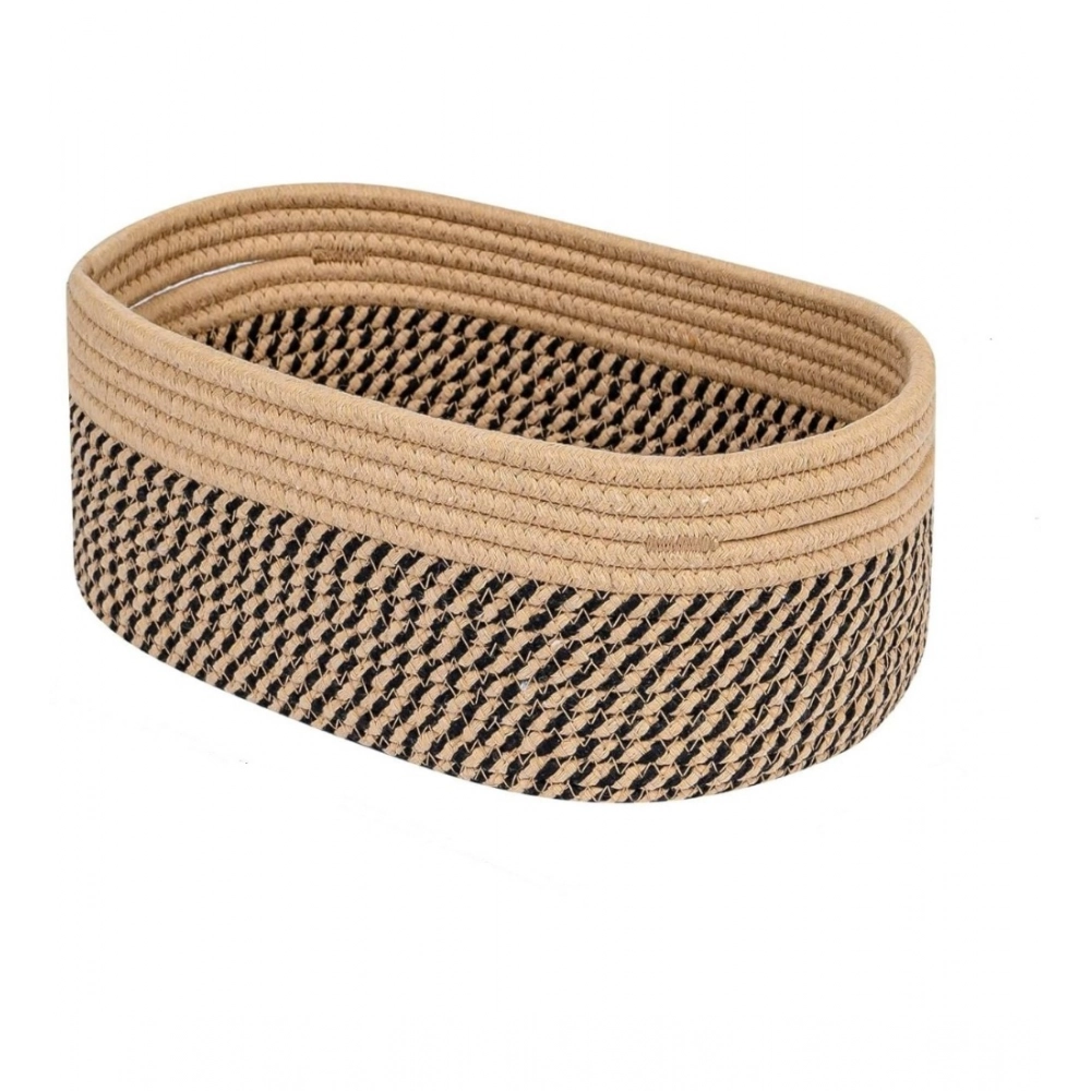 Cotton Oval Storage Rope Woven Baskets Pack of 1 (Beige Black) - Image 2