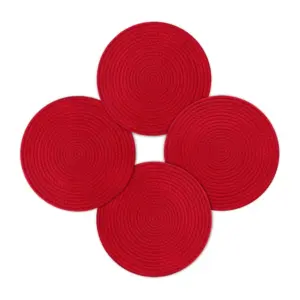 Cotton Dining Table Round Placemat Mats Set of 4 (Red)