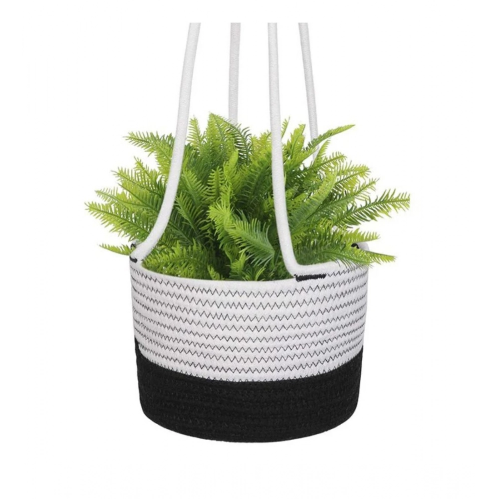 Cotton Hanging Planter Flower Basket Pack of 1 (Black & White) - Image 2