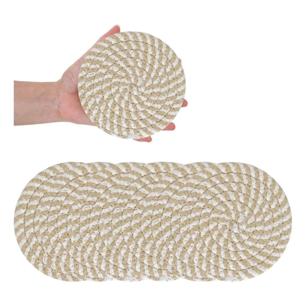 Cotton Rope Drink Coasters 6 Pcs Set (Beige White) - Image 2