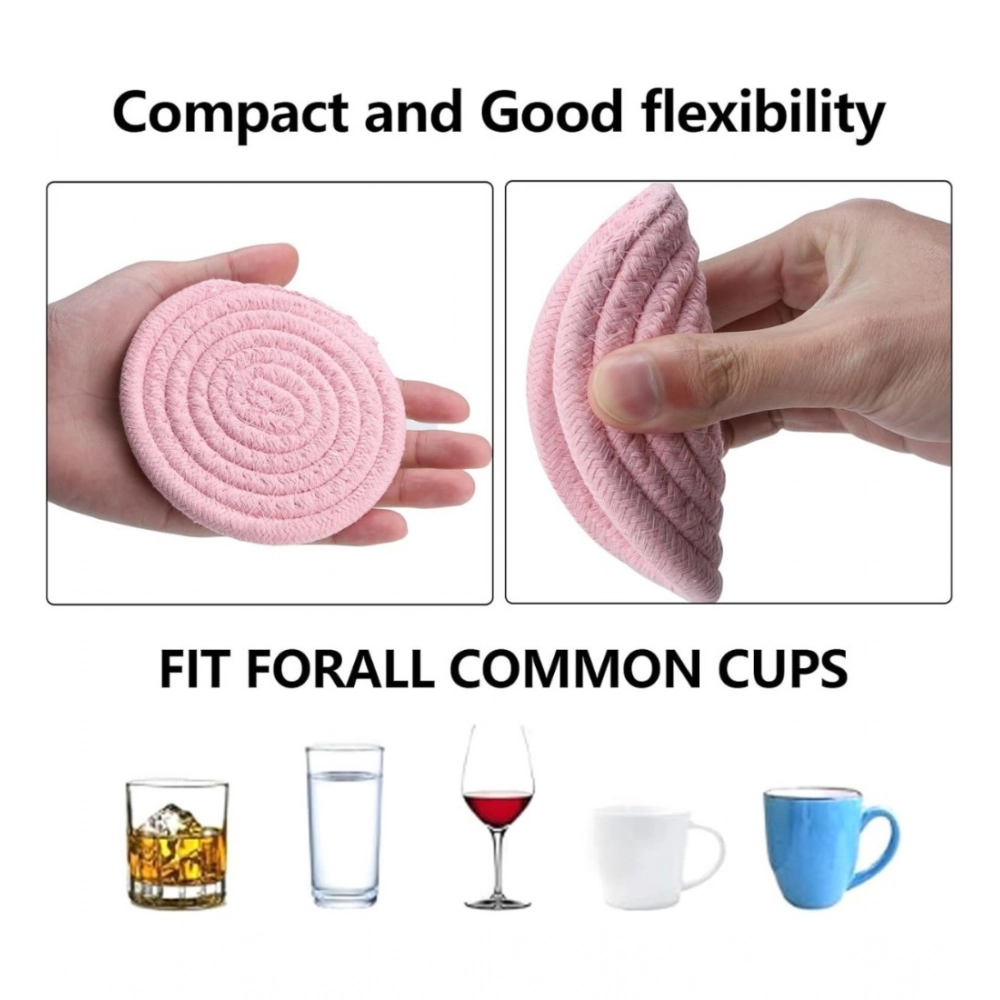 Cotton Rope Drink Coasters 6 Pcs Set (Pink) - Image 3