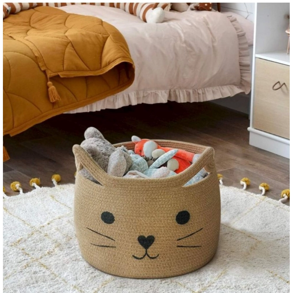 Cotton Large Storage Cat Basket 15x11 Inch Pack of 1 (Beige) - Image 2