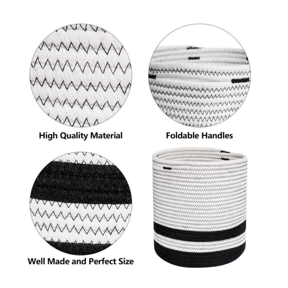 Cotton Large Woven Storage Basket 10x10 Inch Pack of 1 (Black & White) - Image 3