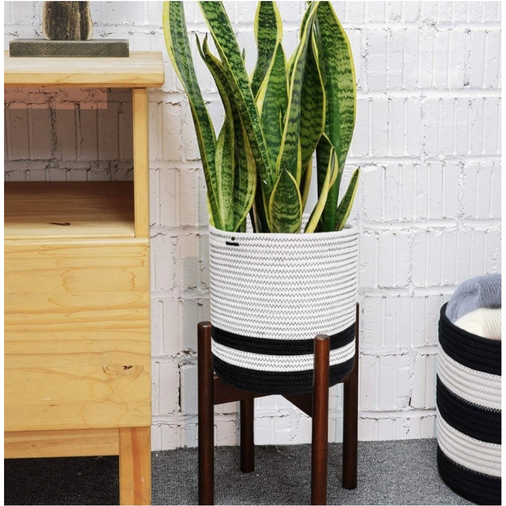 Cotton Large Woven Storage Basket 10x10 Inch Pack of 1 (Black & White) - Image 2