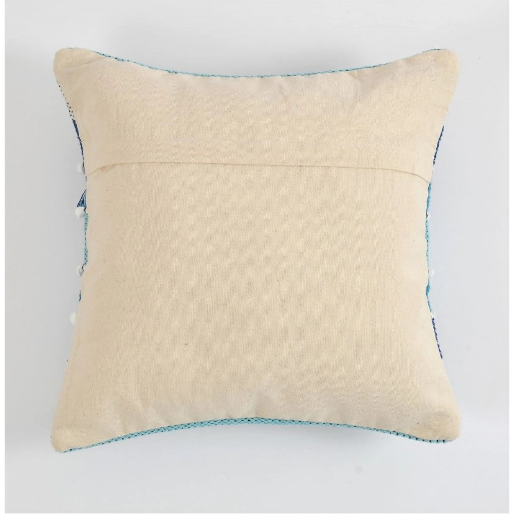Cotton Handcrafted Pit Loom Cushion Cover 16x16 Inch Pack of 2 (Blue) - Image 2