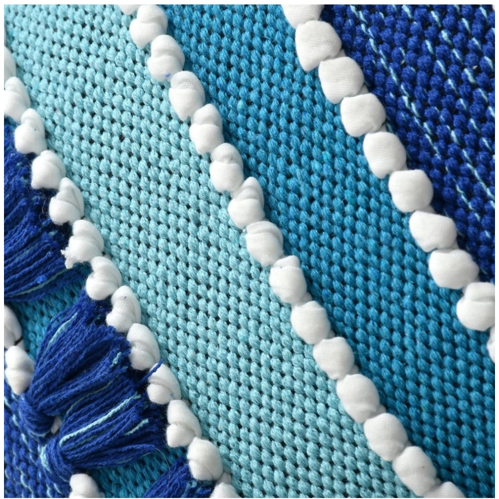 Cotton Handcrafted Pit Loom Cushion Cover 16x16 Inch Pack of 2 (Blue) - Image 3