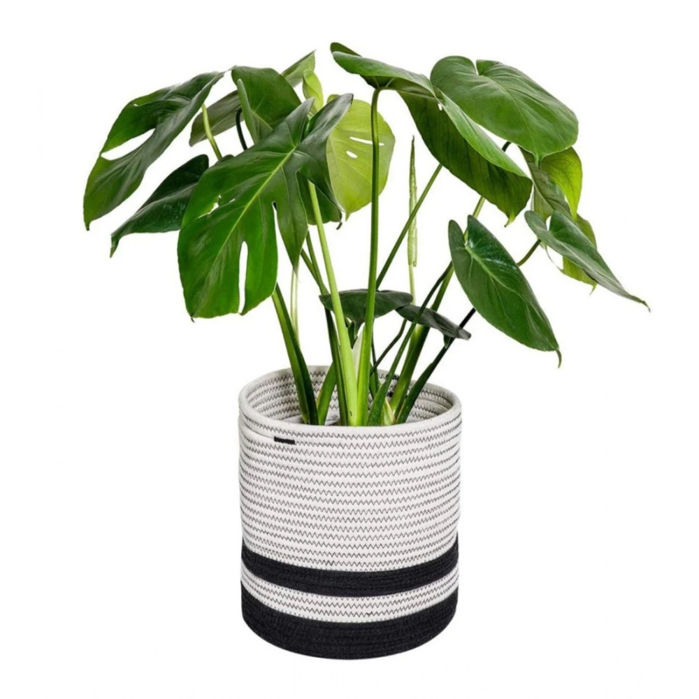 Cotton Large Woven Storage Basket 10x10 Inch Pack of 1 (Black & White) - Image 4