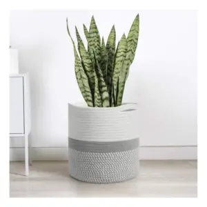 Cotton Large Woven Storage Basket 11x11 Inch Pack of 1 (Grey White)