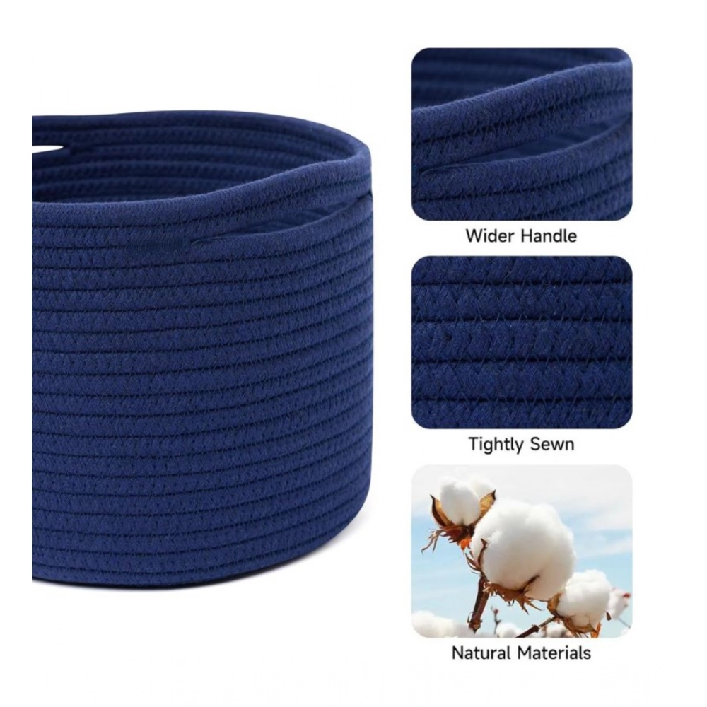 Cotton Round Small Storage Basket 9x7 Inch Pack of 1 (Blue) - Image 4
