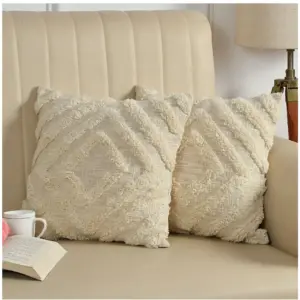 Cotton Tufted Cushion Pillow Cover 16x16 Inch Pack of 2 (Off White)