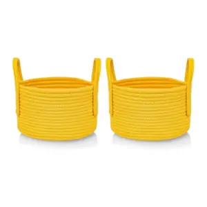 Cotton Round Storage Rope Woven Baskets Pack of 2 (Yellow)