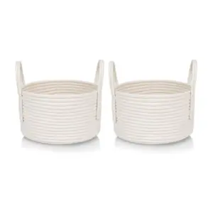 Cotton Round Storage Rope Woven Baskets Pack of 2 (White)