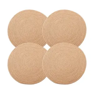 Cotton Dining Table Round Placemat Mats Set of 4 (Beige)