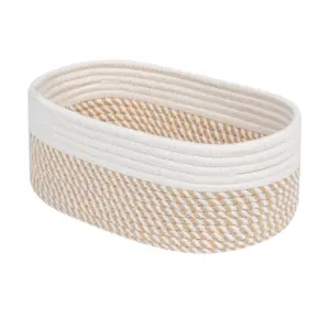Cotton Oval Storage Rope Woven Baskets Pack of 1 (Beige White)