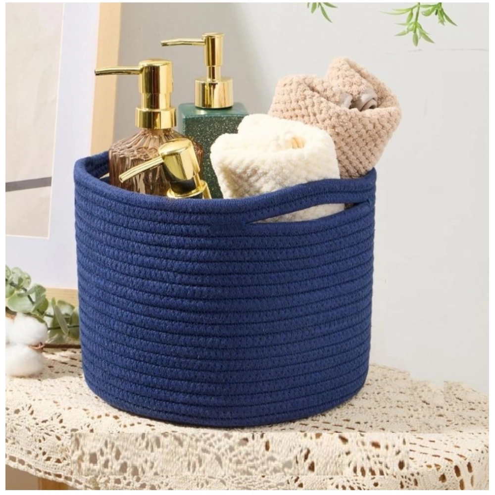Cotton Round Small Storage Basket 9x7 Inch Pack of 1 (Blue) - Image 3