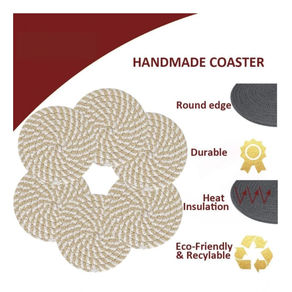 Cotton Rope Drink Coasters 6 Pcs Set (Beige White) - Image 3