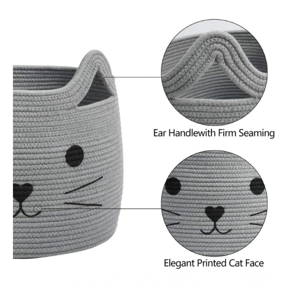 Cotton Large Storage Cat Basket 15x11 Inch Pack of 1 (Grey) - Image 3