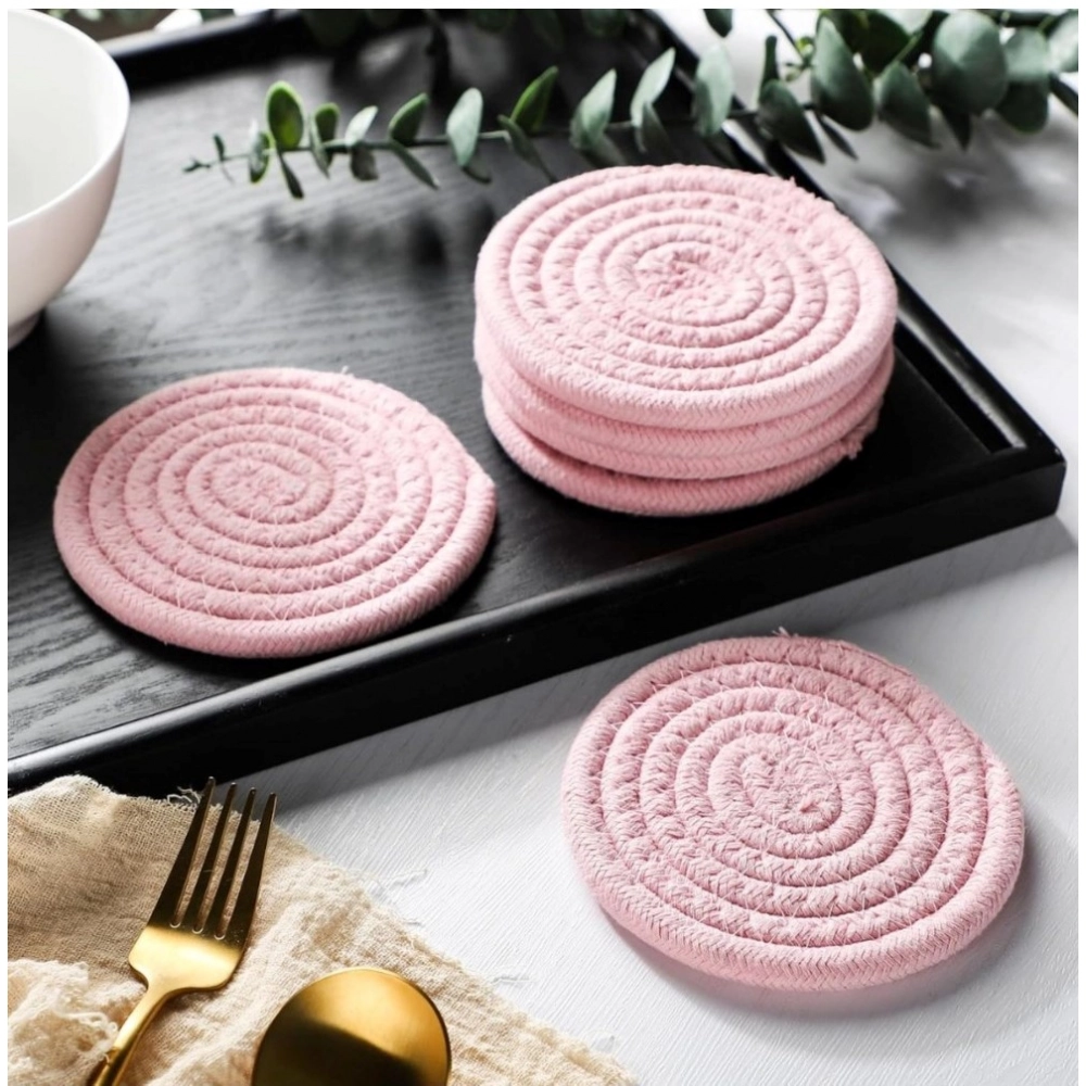 Cotton Rope Drink Coasters 6 Pcs Set (Pink) - Image 2