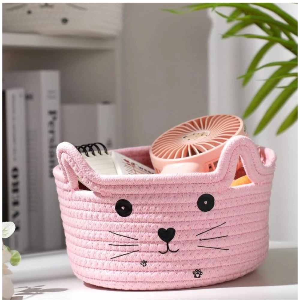 Cotton Small Cat With Face Basket Pack of 1 (Pink) - Image 2