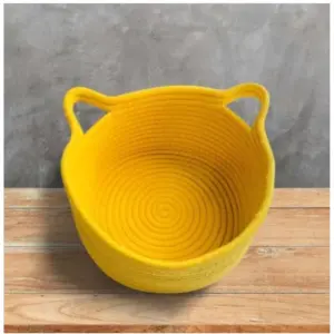 Cotton Plain Cat Basket 9x5 Inch Pack of 1 (Yellow)