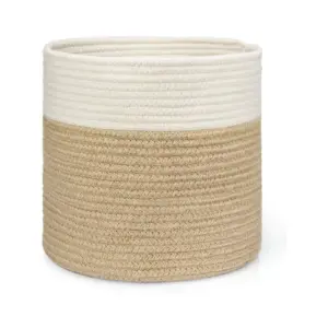 Cotton Large Woven Storage Basket 11x11 Inch Pack of 1 (Beige White)