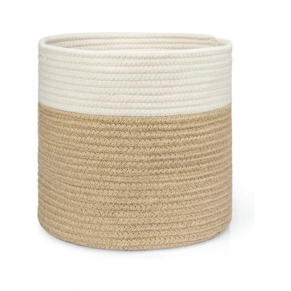Cotton Large Woven Storage Basket 11x11 Inch Pack of 1 (Beige White)