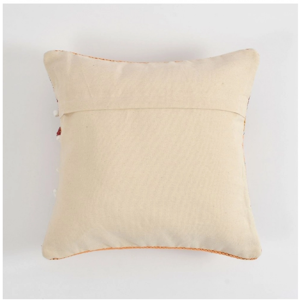 Cotton Handcrafted Pit Loom Cushion Cover 16x16 Inch Pack of 2 (Orange) - Image 2