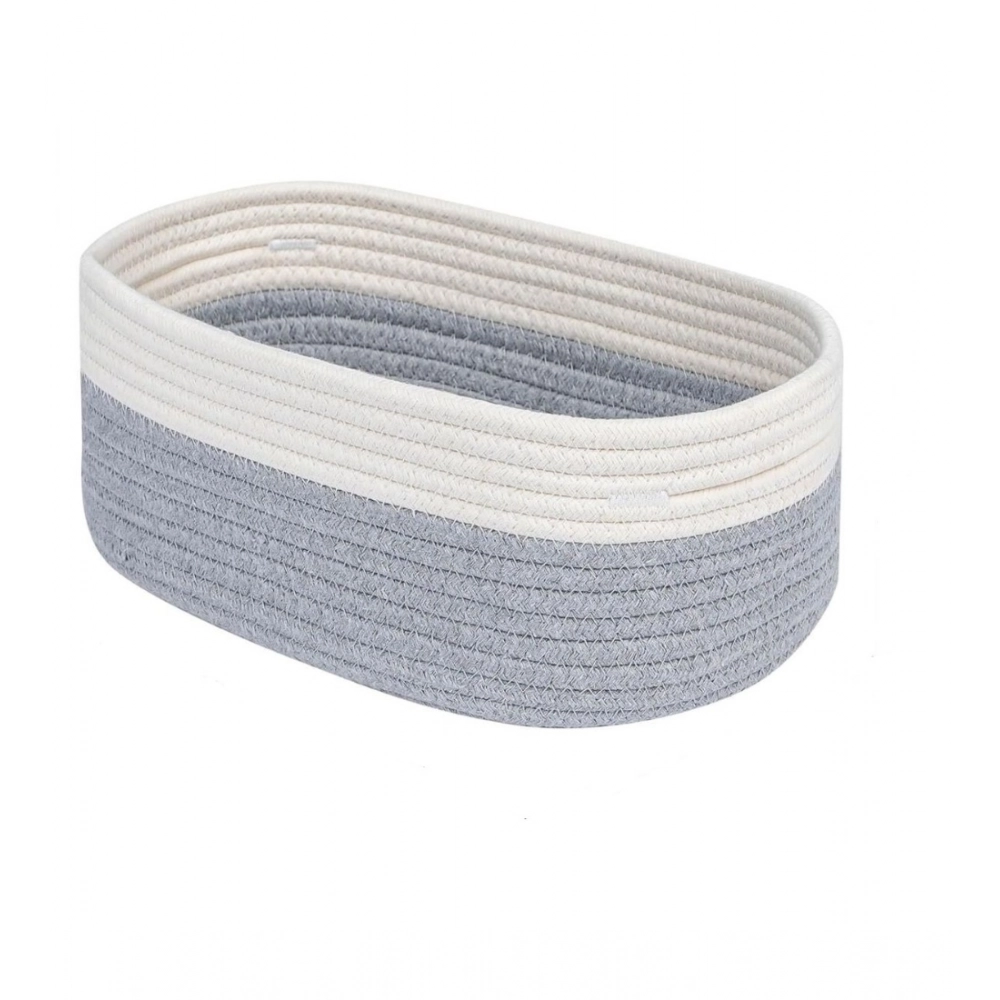 Cotton Oval Storage Rope Woven Baskets Pack of 1 (White Grey) - Image 3