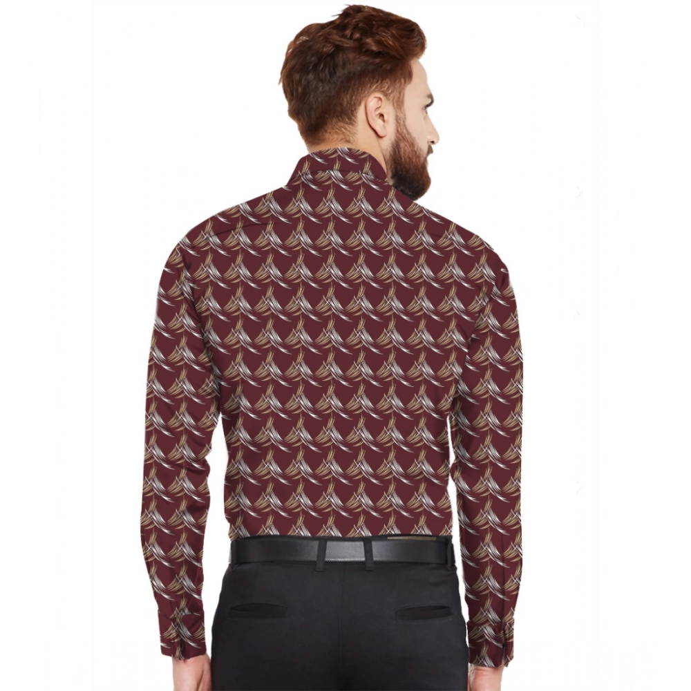 Men's Casual Viscose Rayon Printed Full Sleeve Collar Shirt (Maroon) - Image 3