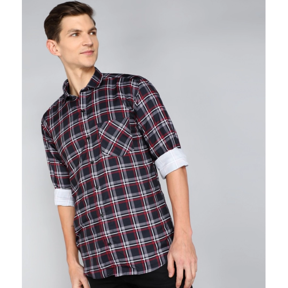 Men's Casual Viscose Rayon Striped Full Sleeve Collar Shirt (Dark Blue) - Image 3